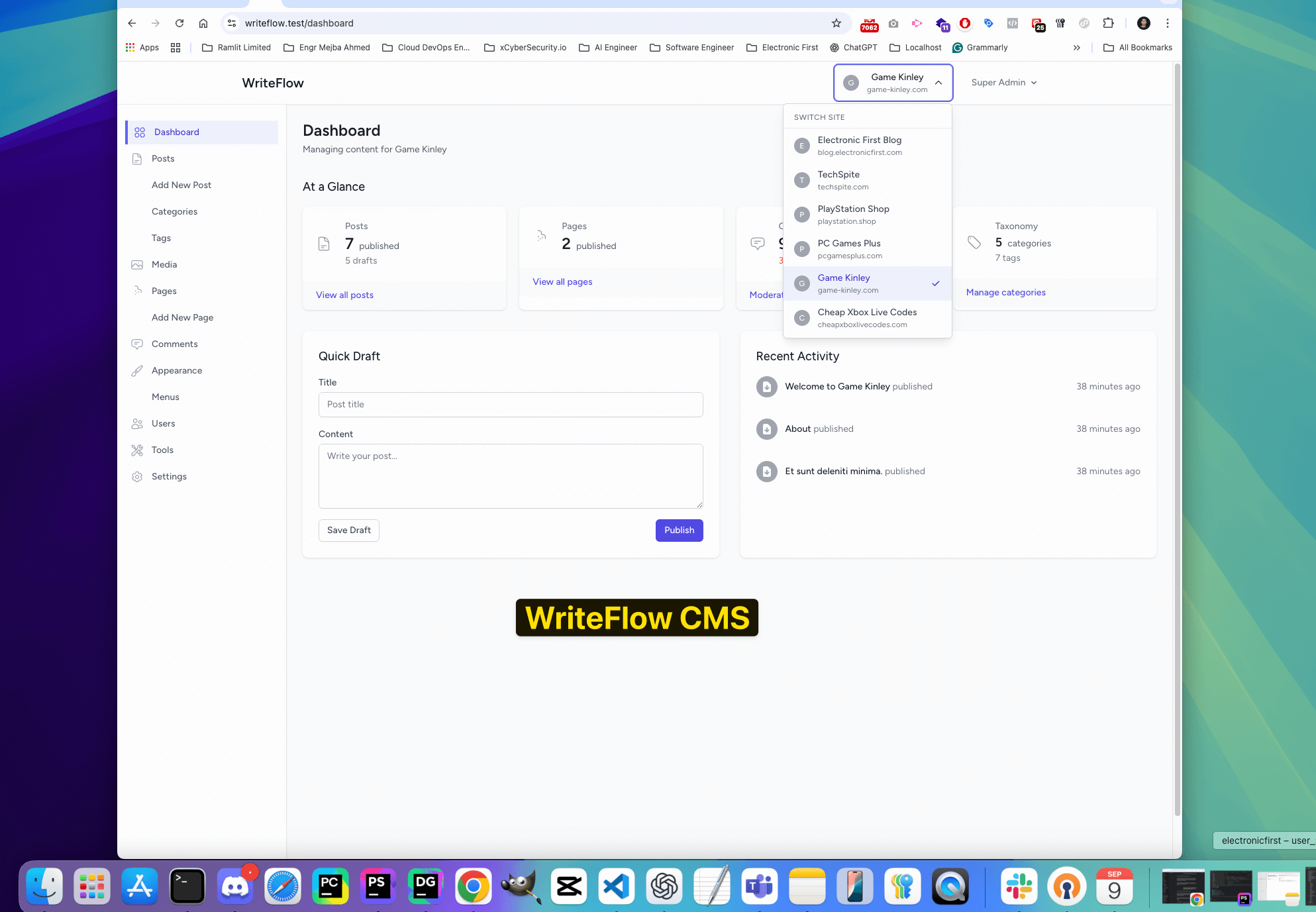 WriteFlow AI - Multi-site content management platform